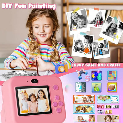 Digital Children Instant Print Camera,  Video Recording, with 32G Card and Thermal Printing, Kids Educational Toy Gift