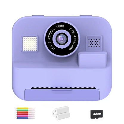 Digital Children Instant Print Camera,  Video Recording, with 32G Card and Thermal Printing, Kids Educational Toy Gift