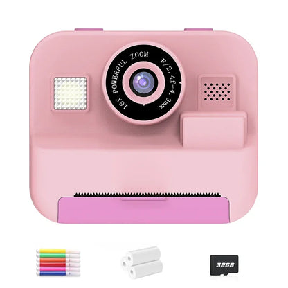 Digital Children Instant Print Camera,  Video Recording, with 32G Card and Thermal Printing, Kids Educational Toy Gift