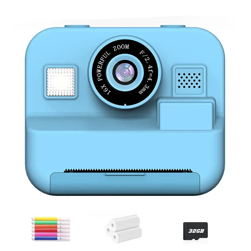 Digital Children Instant Print Camera,  Video Recording, with 32G Card and Thermal Printing, Kids Educational Toy Gift